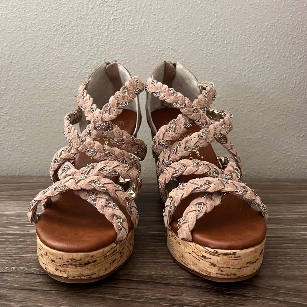Matt Bernson Special Project Cork Wedges Sandals Suede/Chains 7.5M - Picture 8 of 16